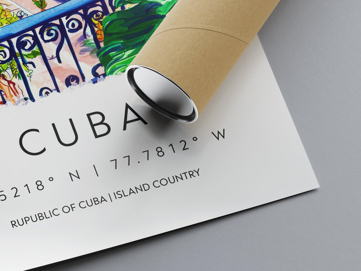 Cuba Watercolor Poster Cuba Travel Print Cuba Wall Art Havana Cityscape Painting Cuba Souvenir Caribbean Island Decor