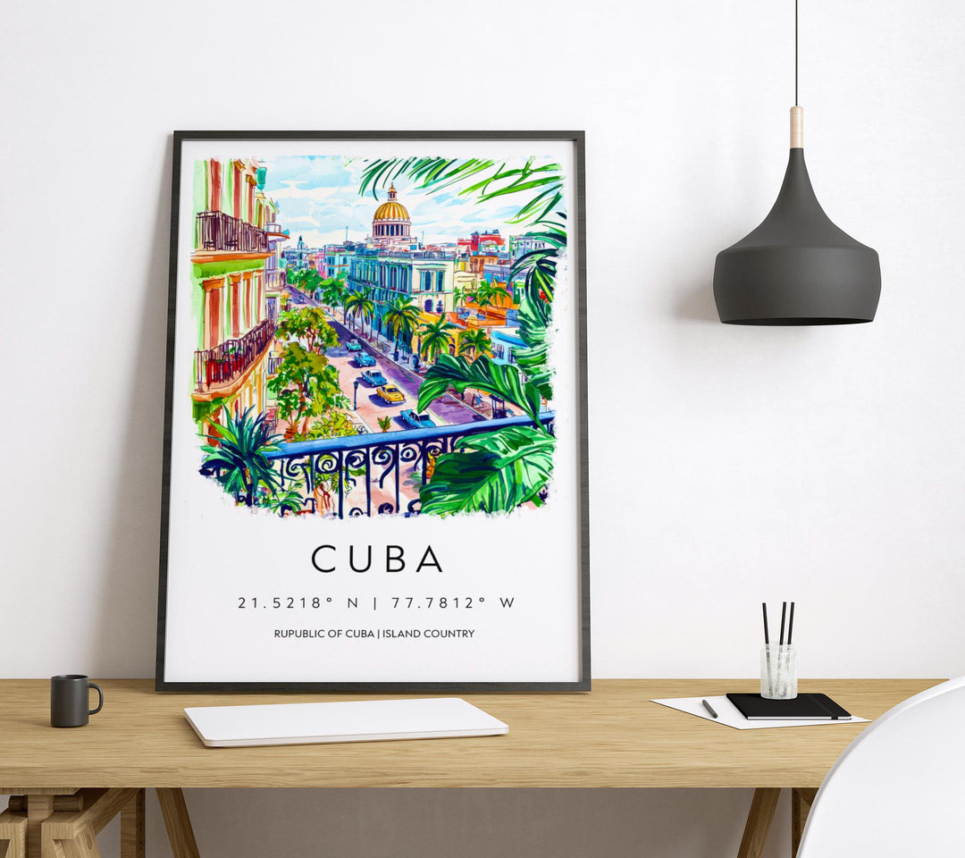 Cuba Watercolor Poster Cuba Travel Print Cuba Wall Art Havana Cityscape Painting Cuba Souvenir Caribbean Island Decor