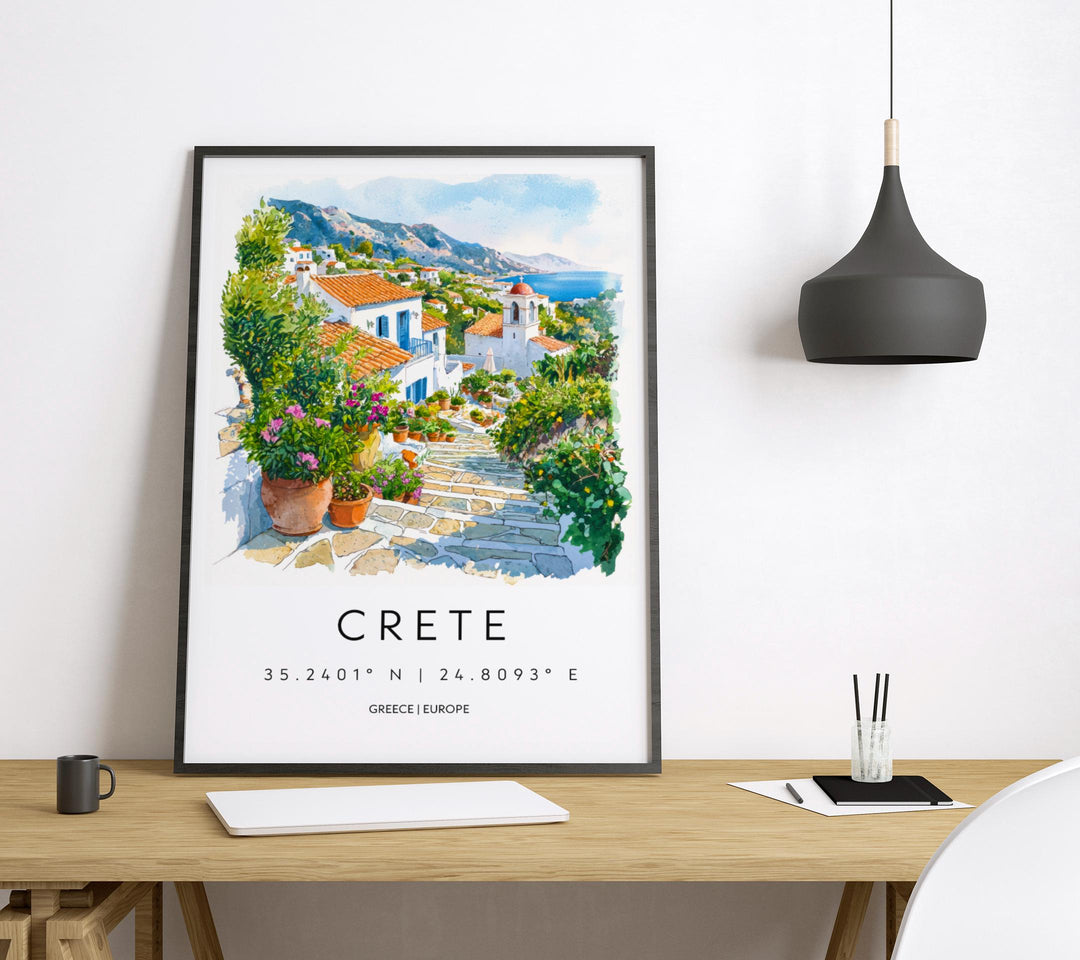 Crete Watercolor Poster Crete Travel Print Crete Wall Art Crete Landscape Painting Crete Souvenir Greek Island Decor