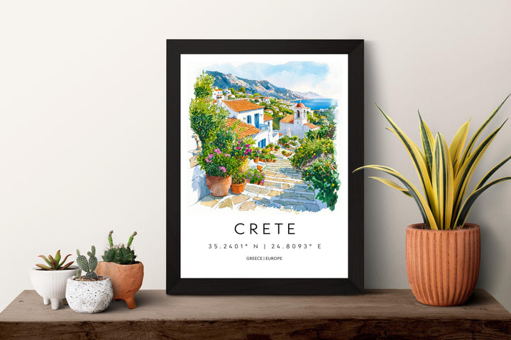 Crete Watercolor Poster Crete Travel Print Crete Wall Art Crete Landscape Painting Crete Souvenir Greek Island Decor