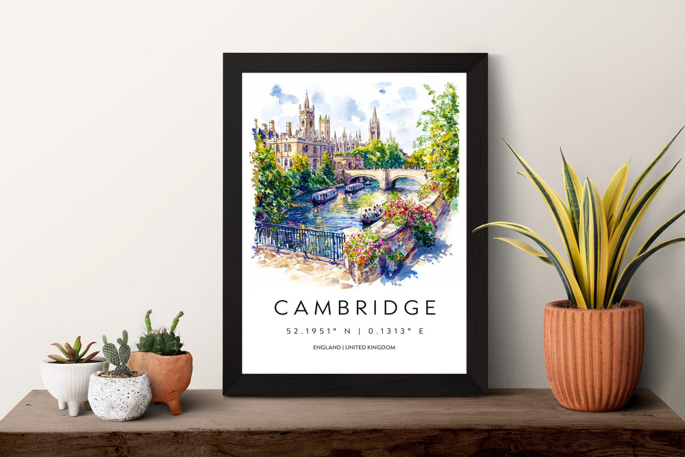 Cambridge Watercolor Poster Cambridge Travel Print Cambridge Wall Art Cambridge Painting UK University Town Decor