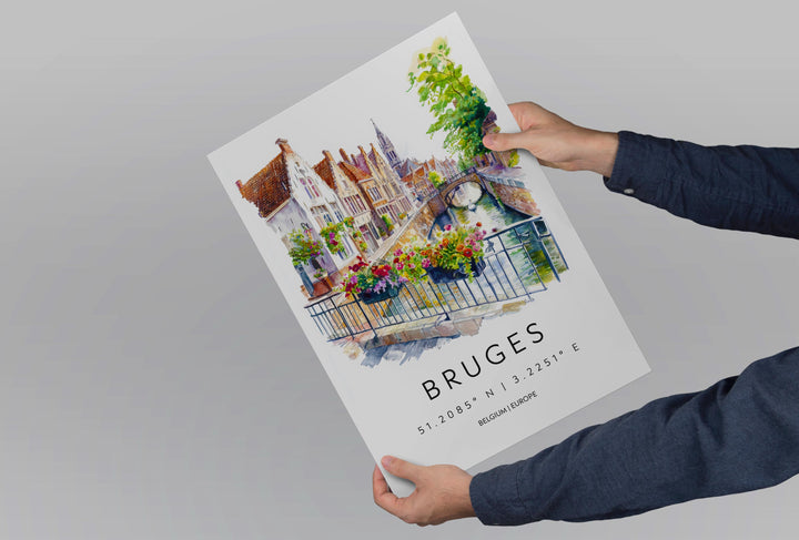 Bruges Watercolor Poster Bruges Travel Print Bruges Wall Art Bruges Cityscape Painting Bruges Souvenir Belgium Decor