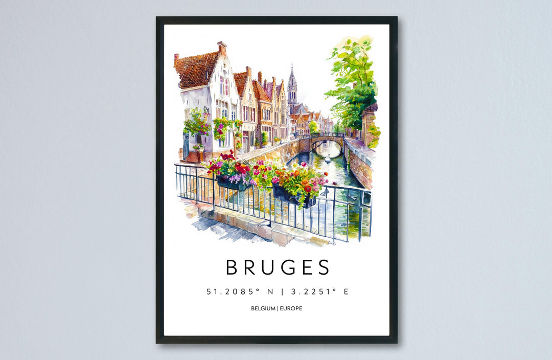 Bruges Watercolor Poster Bruges Travel Print Bruges Wall Art Bruges Cityscape Painting Bruges Souvenir Belgium Decor