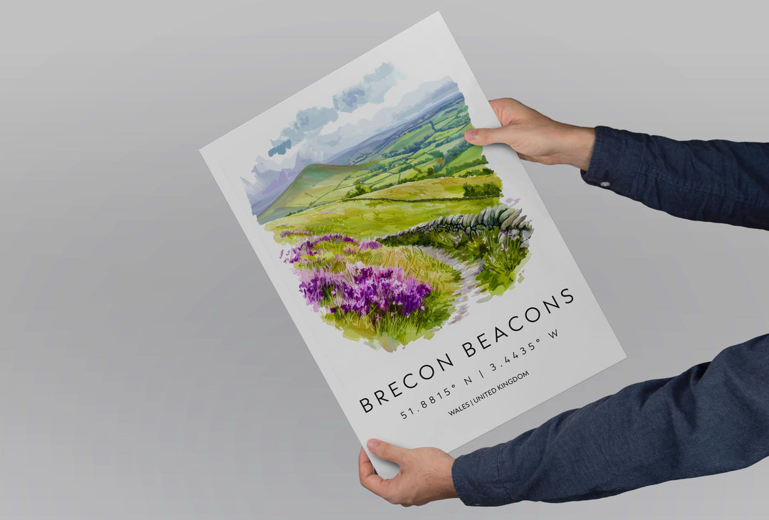 Brecon Beacons Watercolor Poster Brecon Beacons Travel Print Brecon Beacons Wall Art Wales Landscape Painting Decor
