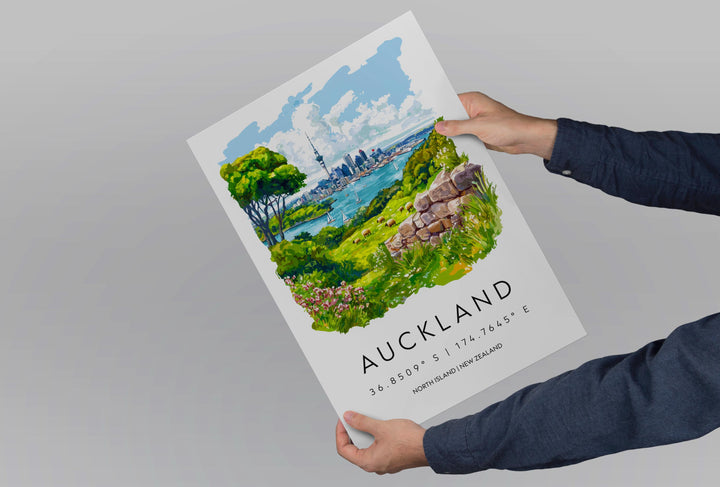 Auckland Watercolor Poster Auckland Travel Print Auckland Wall Art Auckland Cityscape Painting New Zealand Souvenir Decor
