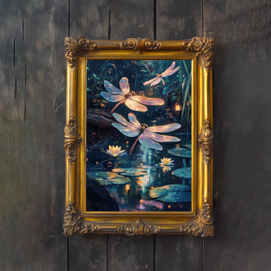 Dragonfly Cottagecore Print, Vintage Nature Wall Decor