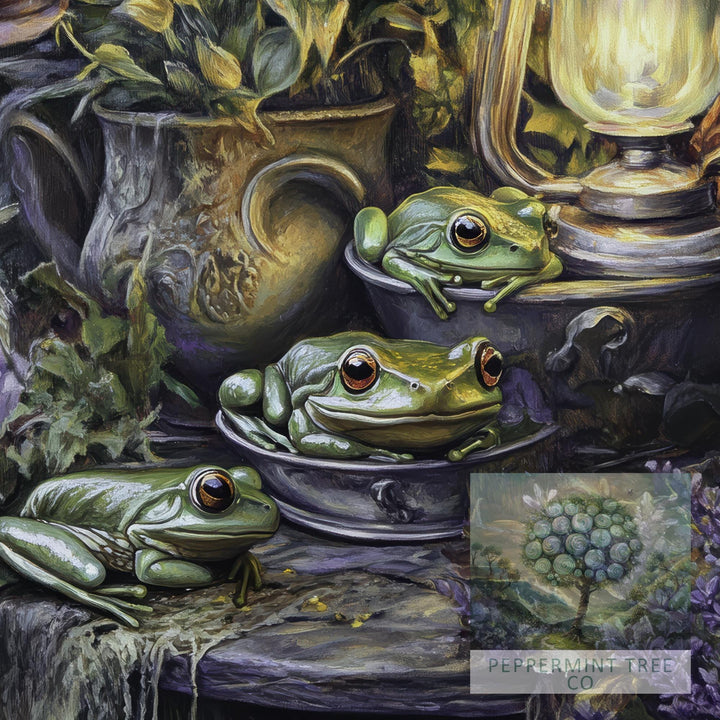 Tree Frogs Vintage Print: Thimble Sized, Cottagecore Decor