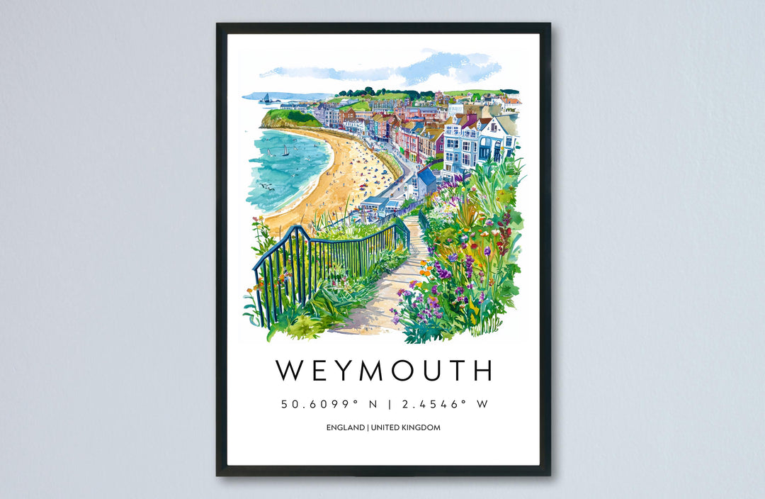 Weymouth Watercolor Poster Weymouth Travel Print Weymouth Wall Art Seaside Painting Weymouth Souvenir UK Coast Decor