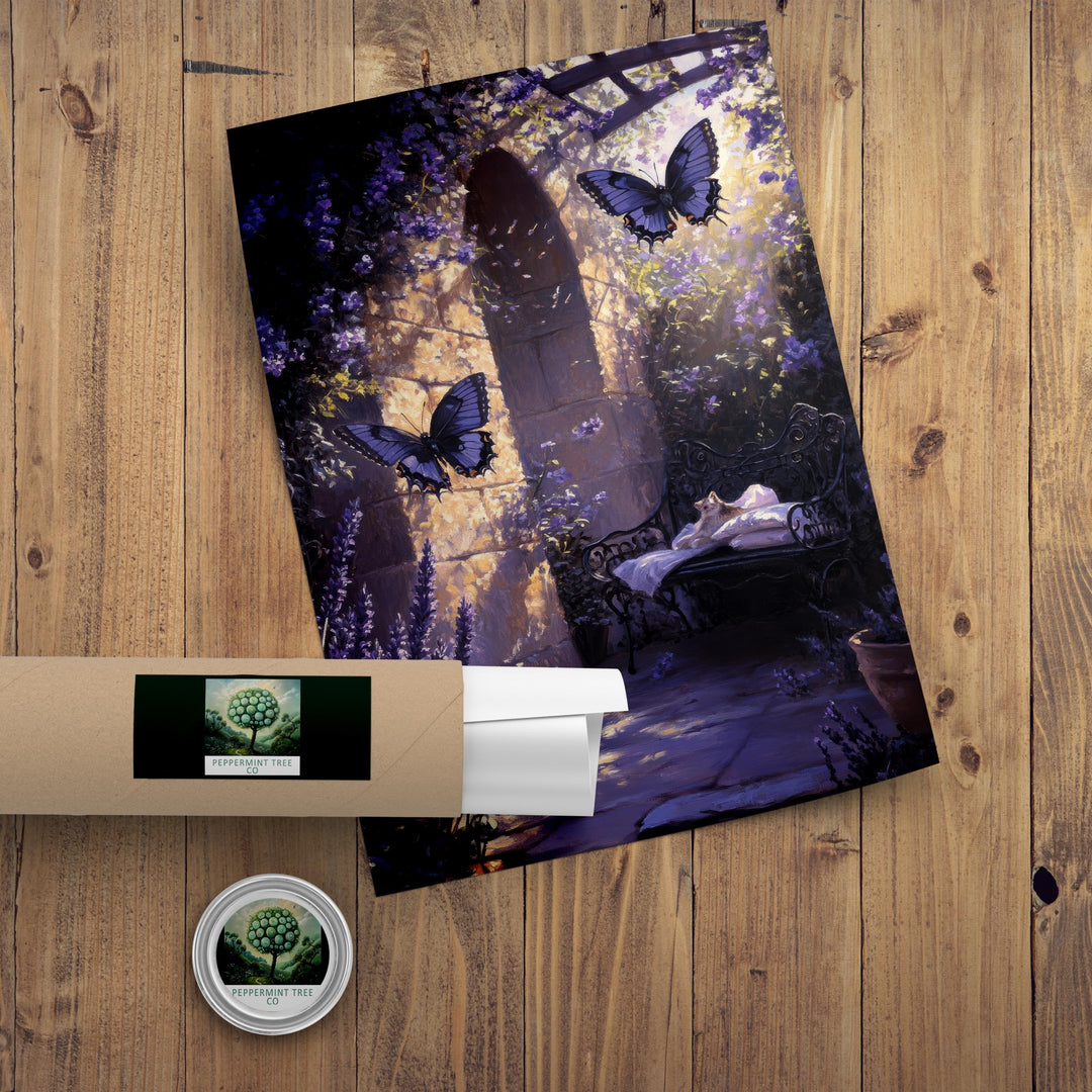 Lavender Butterfly Print, Vintage Cottagecore Nature Art