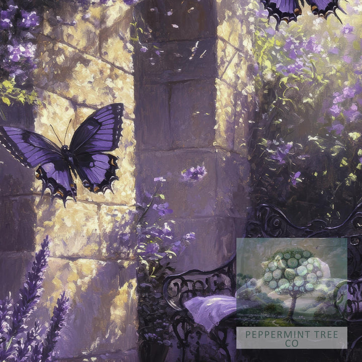 Lavender Butterfly Print, Vintage Cottagecore Nature Art