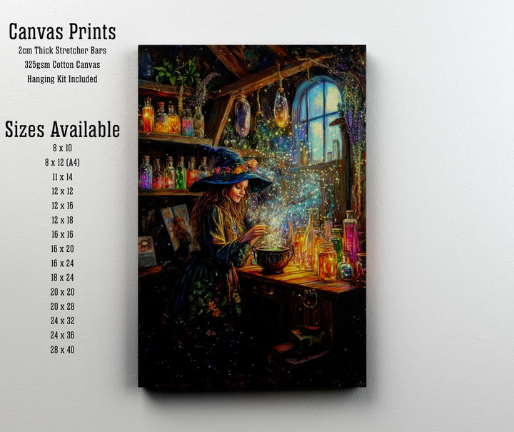 Rainbow Potion Witch Print, Vintage Cottagecore Magical Art