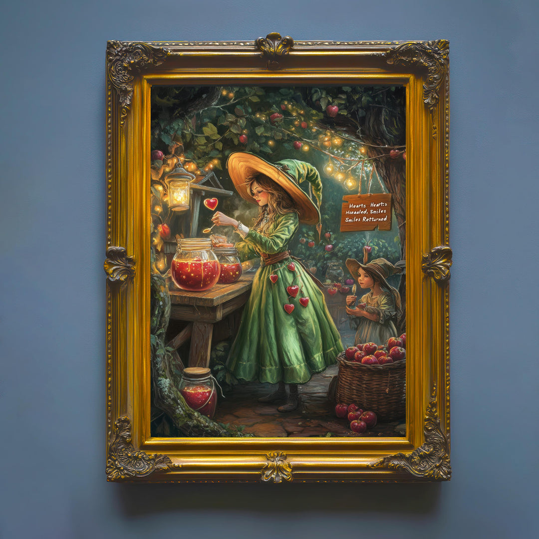 Candy Apple Witch Print | Vintage Cottagecore Illustration