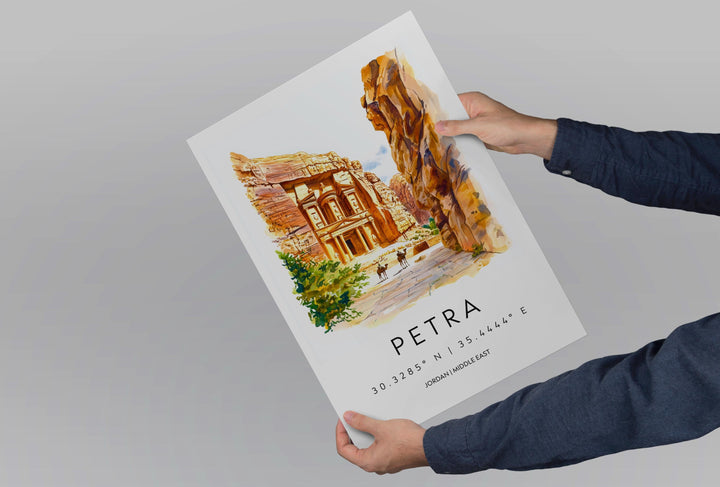 Petra Watercolor Poster Petra Travel Print Petra Wall Art Petra Painting Jordan Souvenir Desert Landmark Decor