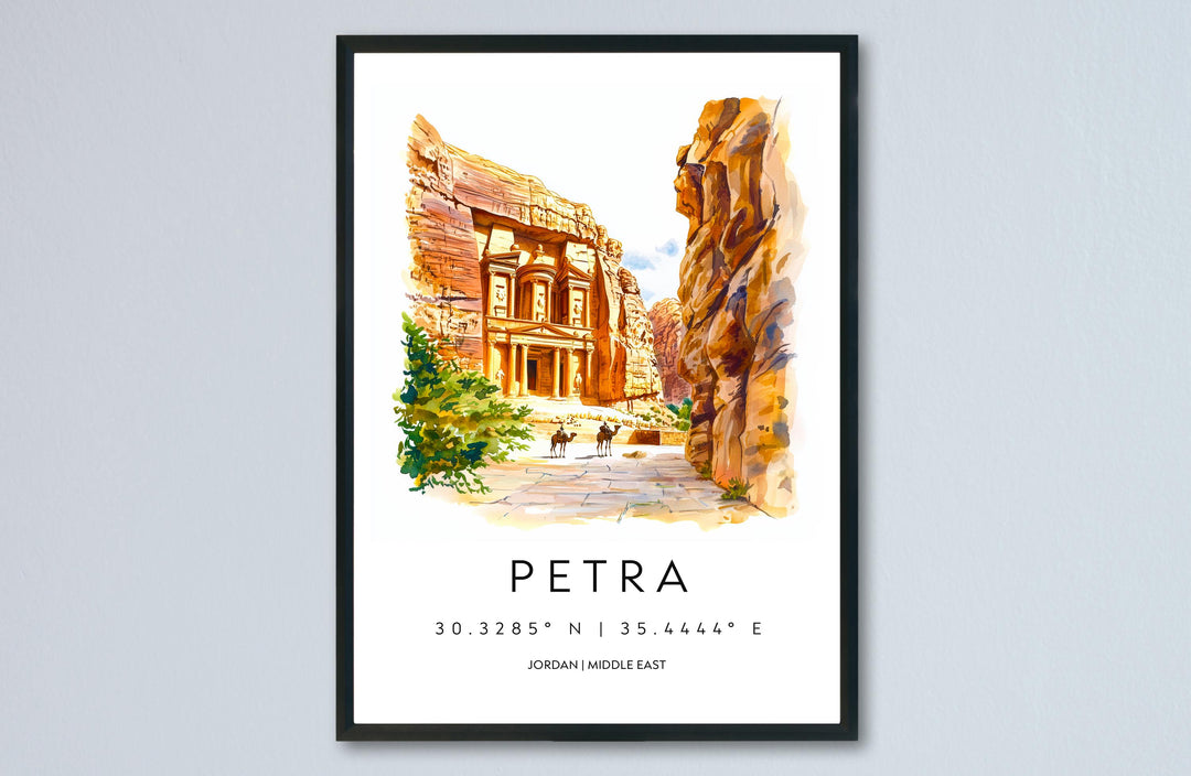 Petra Watercolor Poster Petra Travel Print Petra Wall Art Petra Painting Jordan Souvenir Desert Landmark Decor