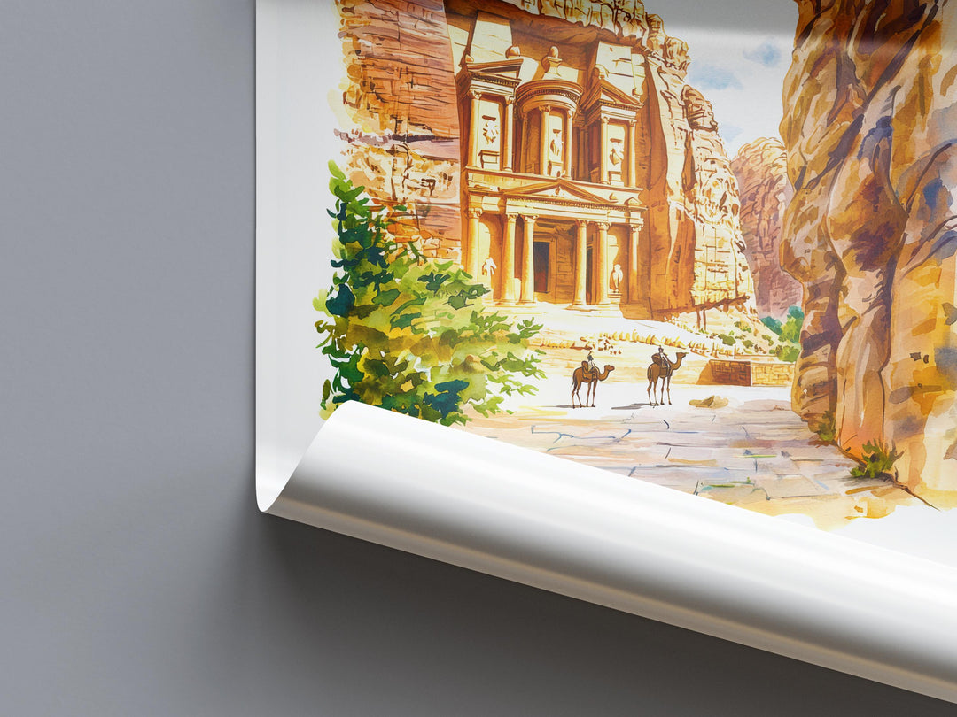 Petra Watercolor Poster Petra Travel Print Petra Wall Art Petra Painting Jordan Souvenir Desert Landmark Decor