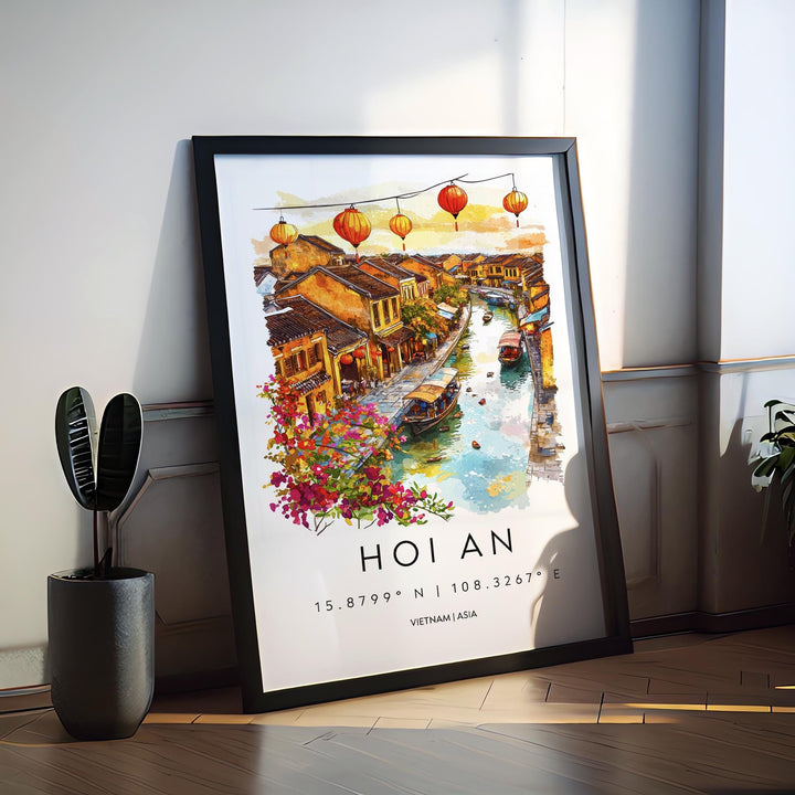 Hoi An Watercolor Poster Hoi An Travel Print Hoi An Wall Art Vietnam City Painting Hoi An Souvenir Lantern Decor