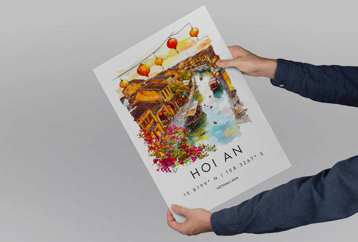 Hoi An Watercolor Poster Hoi An Travel Print Hoi An Wall Art Vietnam City Painting Hoi An Souvenir Lantern Decor