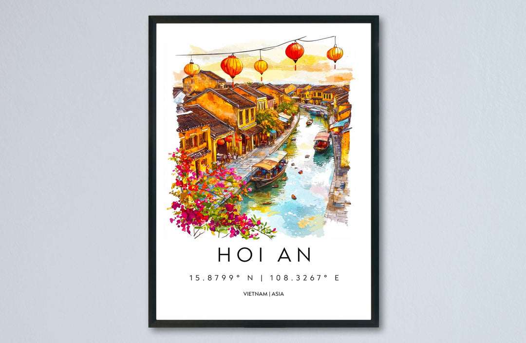 Hoi An Watercolor Poster Hoi An Travel Print Hoi An Wall Art Vietnam City Painting Hoi An Souvenir Lantern Decor