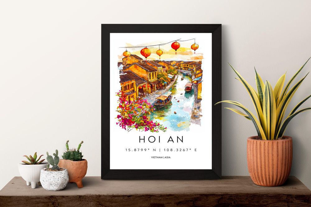 Hoi An Watercolor Poster Hoi An Travel Print Hoi An Wall Art Vietnam City Painting Hoi An Souvenir Lantern Decor