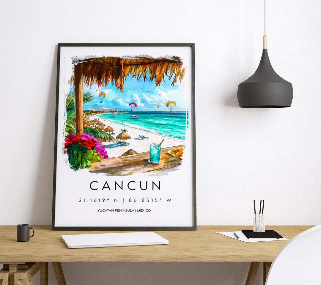 Cancun Watercolor Poster Cancun Travel Print Cancun Wall Art Mexico Beach Painting Cancun Souvenir Tropical Decor