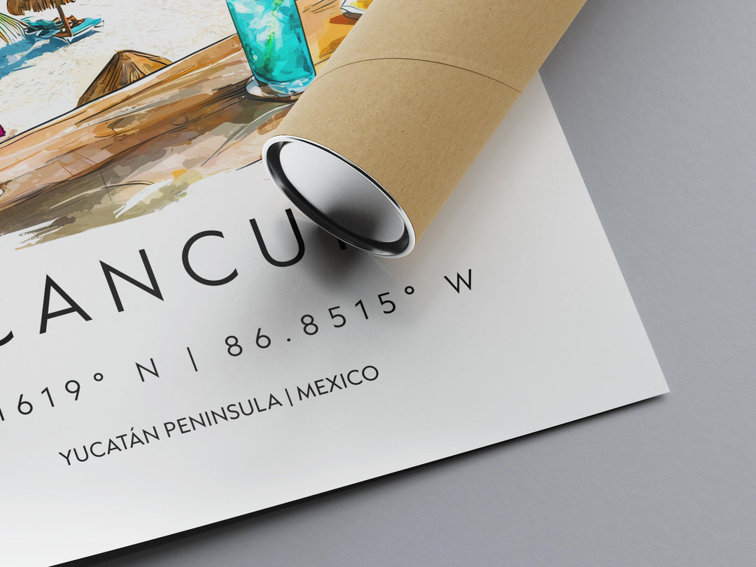 Cancun Watercolor Poster Cancun Travel Print Cancun Wall Art Mexico Beach Painting Cancun Souvenir Tropical Decor