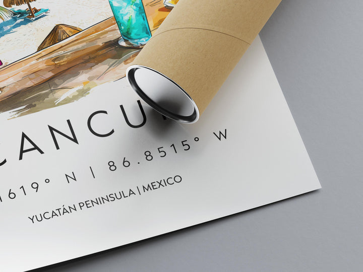 Cancun Watercolor Poster Cancun Travel Print Cancun Wall Art Mexico Beach Painting Cancun Souvenir Tropical Decor
