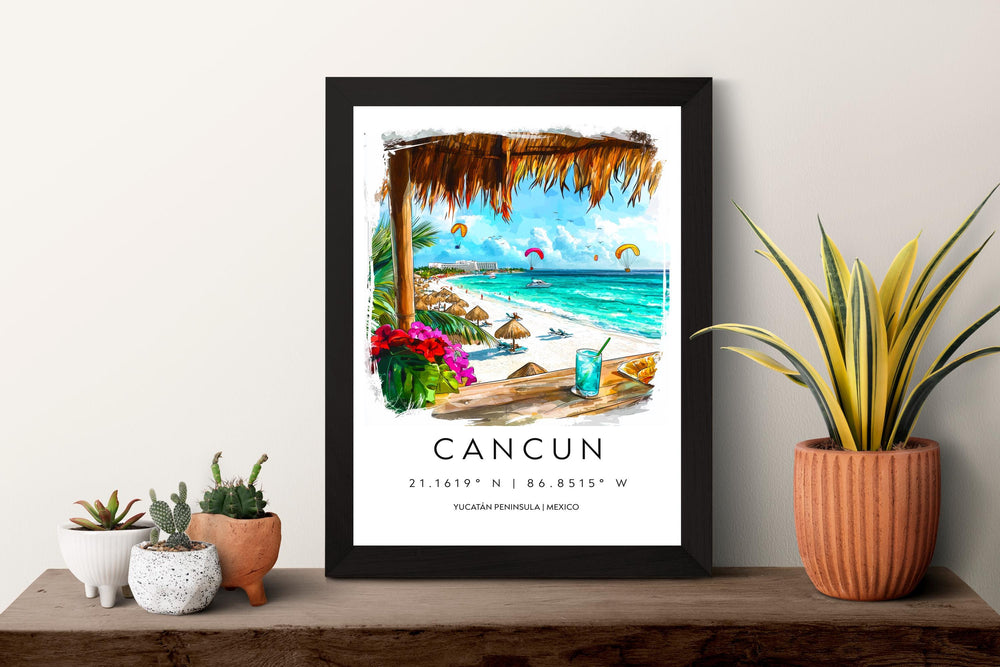 Cancun Watercolor Poster Cancun Travel Print Cancun Wall Art Mexico Beach Painting Cancun Souvenir Tropical Decor
