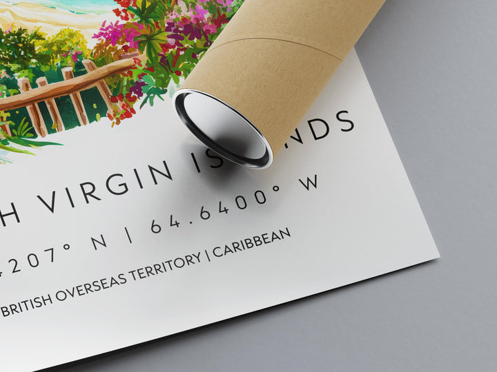 British Virgin Islands Watercolor Poster BVI Travel Print Island Wall Art Caribbean Painting Tropical Beach Decor