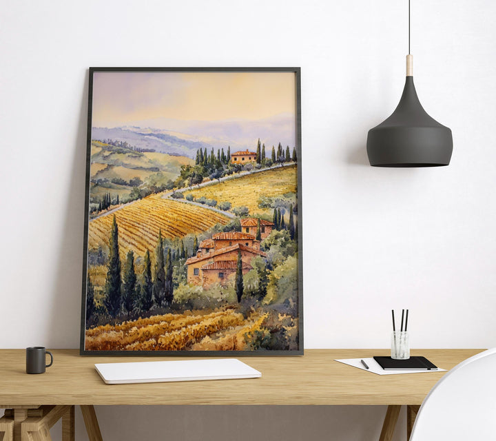 Tuscany Watercolor Poster Tuscany Travel Print Tuscany Wall Art Countryside Painting Italy Landscape Souvenir Decor