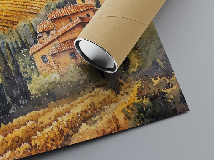 Tuscany Watercolor Poster Tuscany Travel Print Tuscany Wall Art Countryside Painting Italy Landscape Souvenir Decor