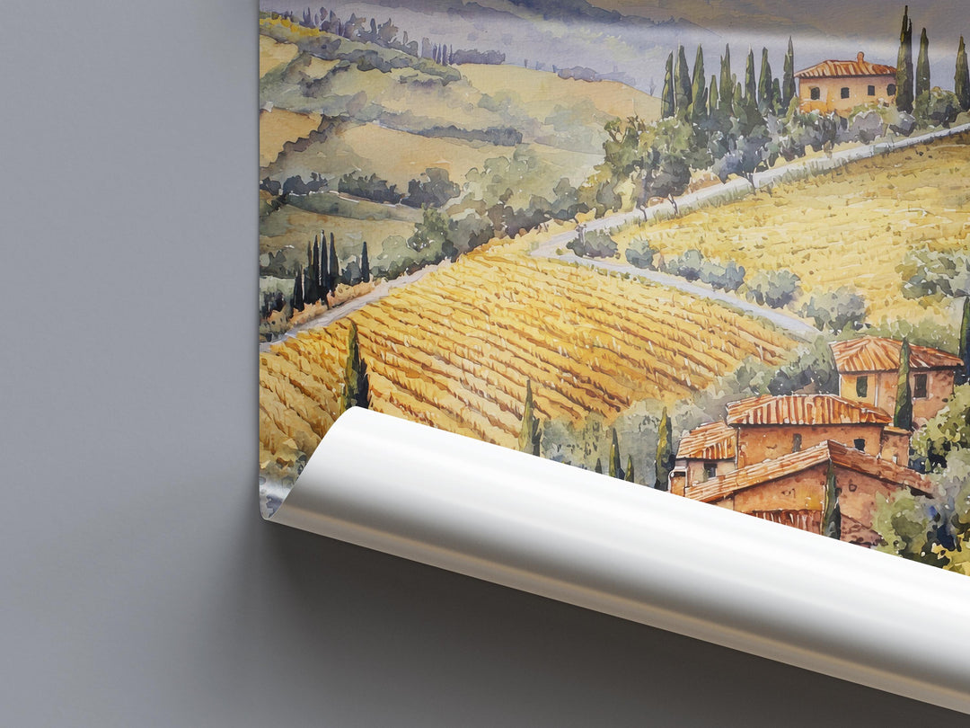 Tuscany Watercolor Poster Tuscany Travel Print Tuscany Wall Art Countryside Painting Italy Landscape Souvenir Decor