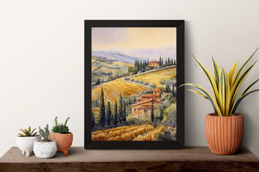 Tuscany Watercolor Poster Tuscany Travel Print Tuscany Wall Art Countryside Painting Italy Landscape Souvenir Decor