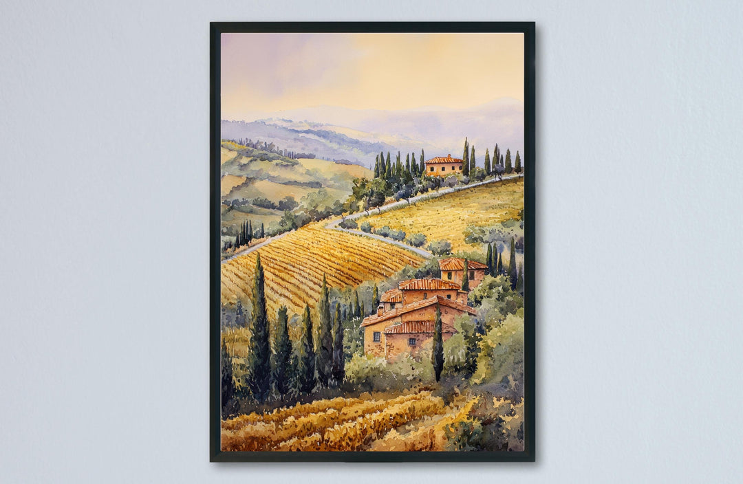 Tuscany Watercolor Poster Tuscany Travel Print Tuscany Wall Art Countryside Painting Italy Landscape Souvenir Decor