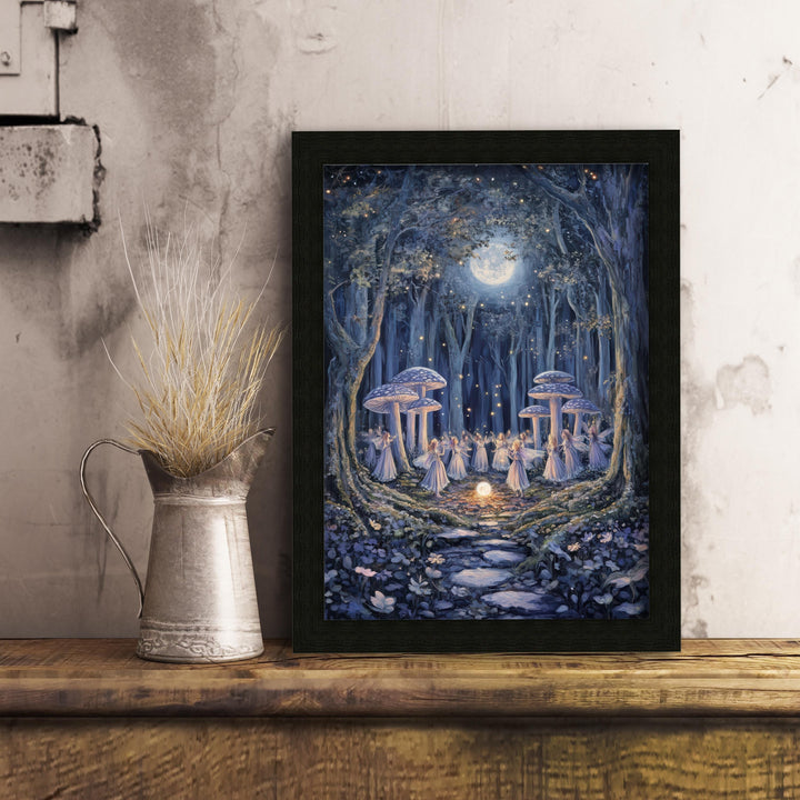 Mushroom Fairies Vintage Print, Enchanted Forest Cottagecore Wall Art