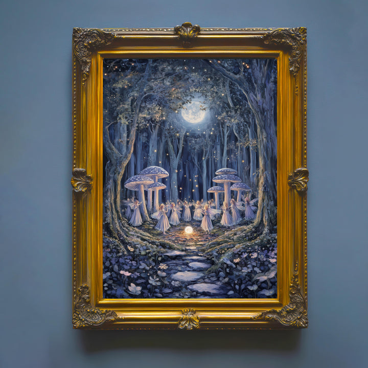 Mushroom Fairies Vintage Print, Enchanted Forest Cottagecore Wall Art