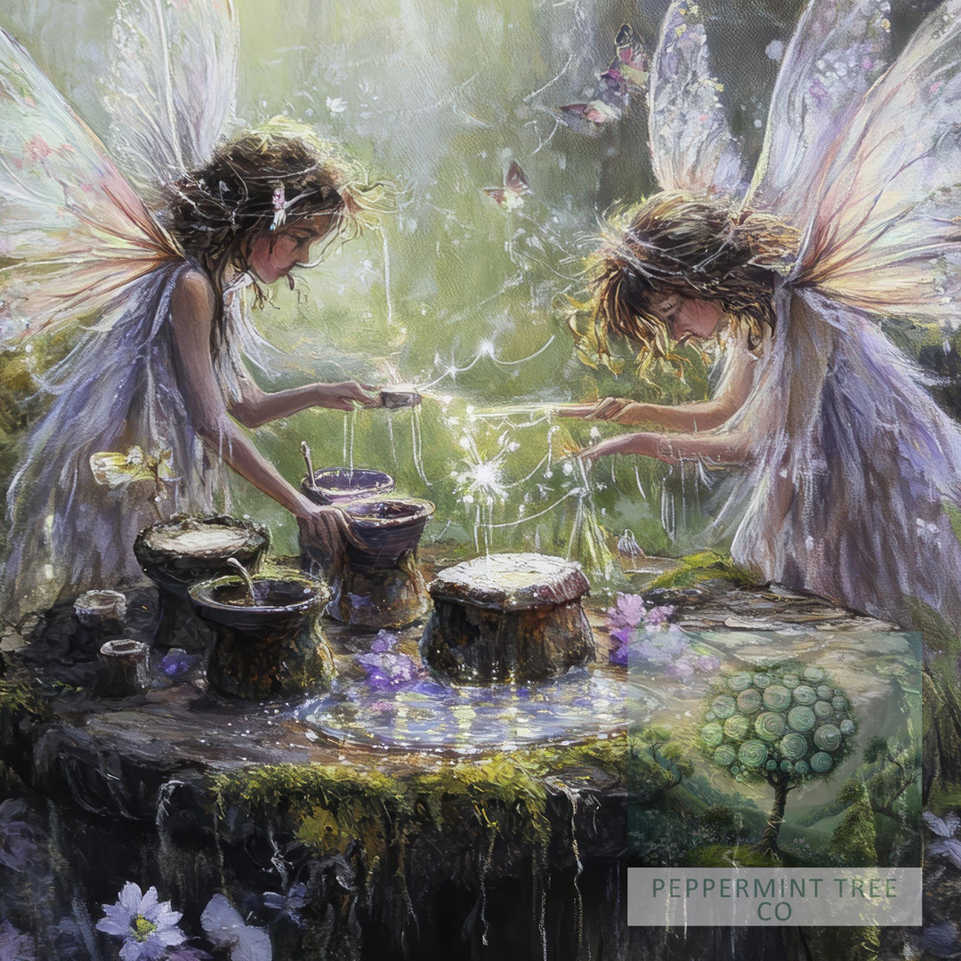 Fairy Potion Brewers Print | Vintage Cottagecore Illustration