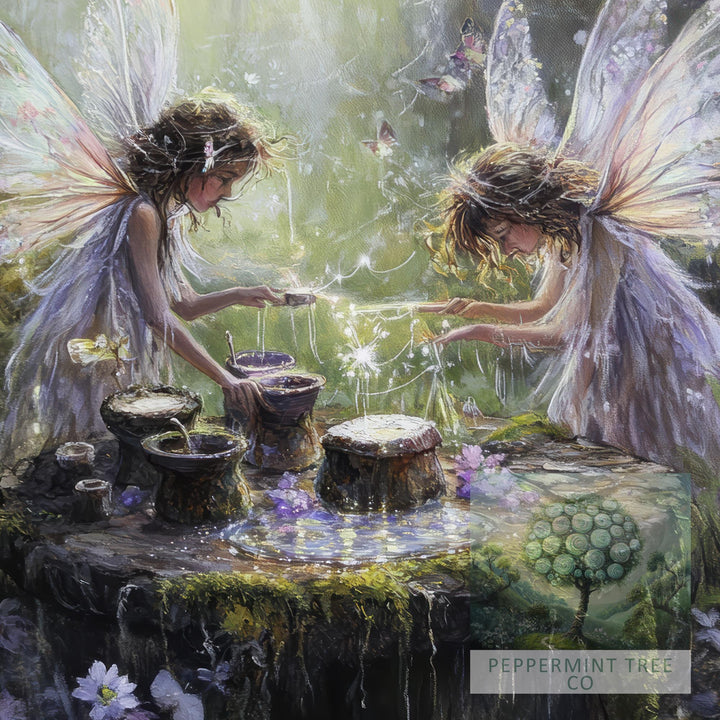 Fairy Potion Brewers Print | Vintage Cottagecore Illustration