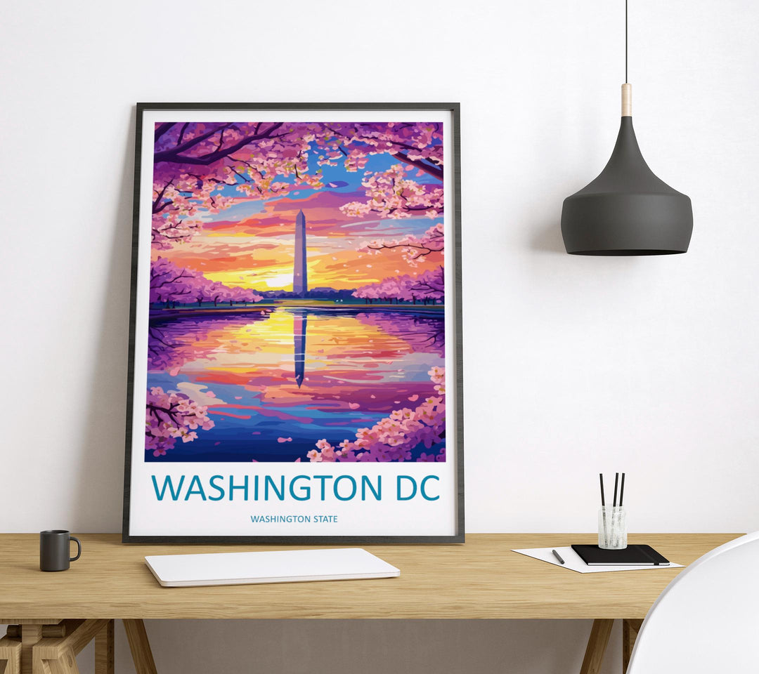 Washington DC Monument Cartoon Travel Poster USA Wall Art Capital City Print Monument Illustration Patriotic Decor Washington Souvenir Gift