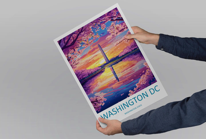 Washington DC Monument Cartoon Travel Poster USA Wall Art Capital City Print Monument Illustration Patriotic Decor Washington Souvenir Gift
