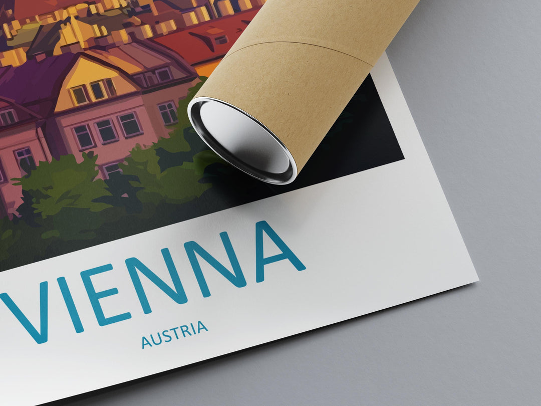 Vienna Cartoon Travel Poster Austria Wall Art Cityscape Print European Illustration Historic Decor Vienna Souvenir Gift