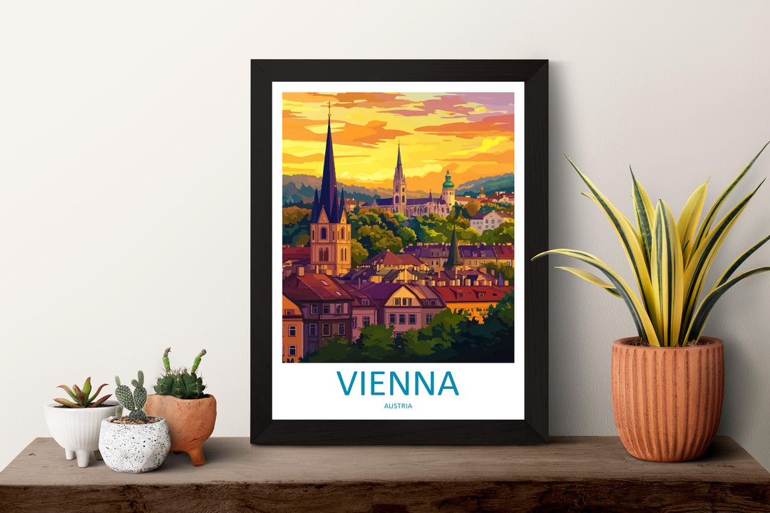 Vienna Cartoon Travel Poster Austria Wall Art Cityscape Print European Illustration Historic Decor Vienna Souvenir Gift