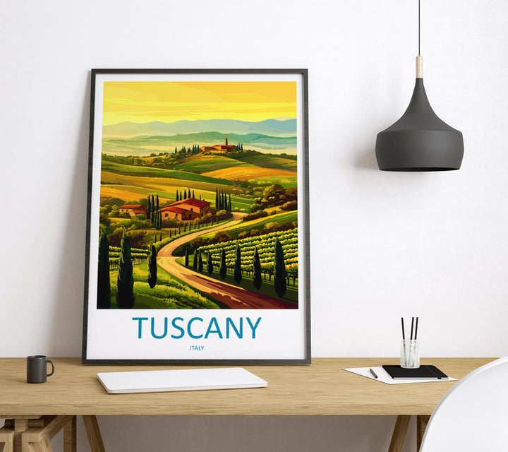 Tuscany Cartoon Travel Poster Italy Wall Art Countryside Print Vineyard Illustration Rustic Decor Tuscany Souvenir Gift