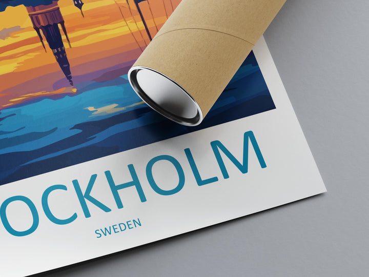 Stockholm Cartoon Travel Poster Sweden Wall Art Cityscape Print Scandinavian Illustration Nordic Decor Stockholm Souvenir Gift