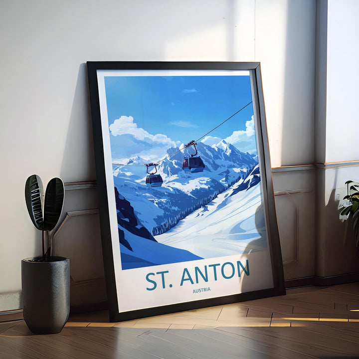 St Anton Cartoon Travel Poster Austria Wall Art Ski Resort Print Alpine Illustration Winter Decor St Anton Souvenir Gift