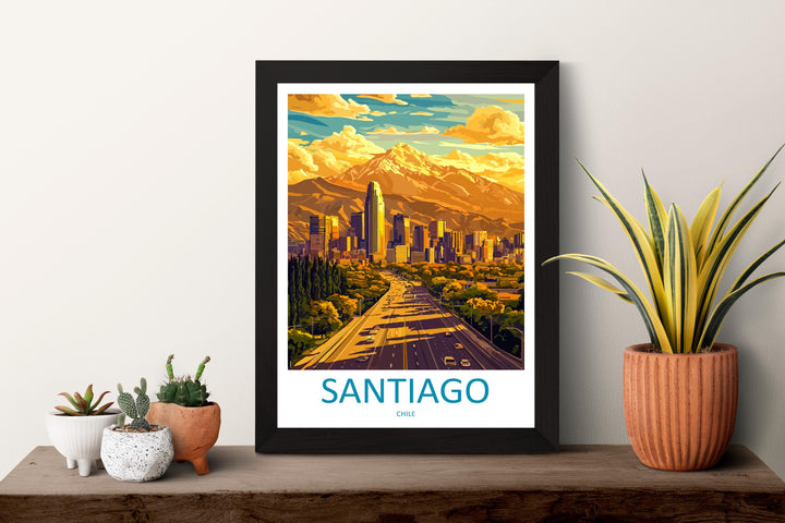 Santiago Chile Cartoon Travel Poster South America Wall Art City Print Andes Illustration Urban Decor Santiago Souvenir Gift