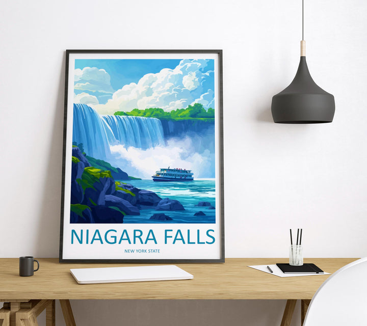 Niagara Falls Cartoon Travel Poster USA Canada Wall Art Nature Print Waterfall Illustration Scenic Decor Niagara Souvenir Gift