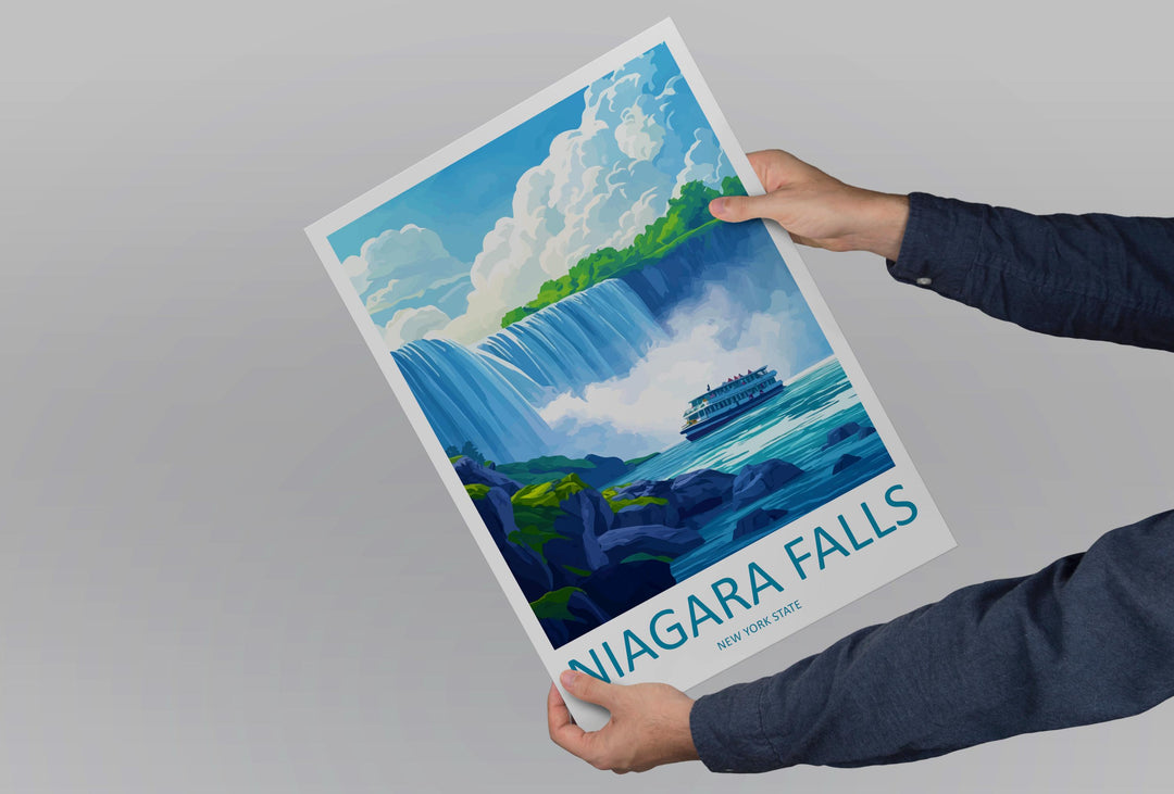 Niagara Falls Cartoon Travel Poster USA Canada Wall Art Nature Print Waterfall Illustration Scenic Decor Niagara Souvenir Gift