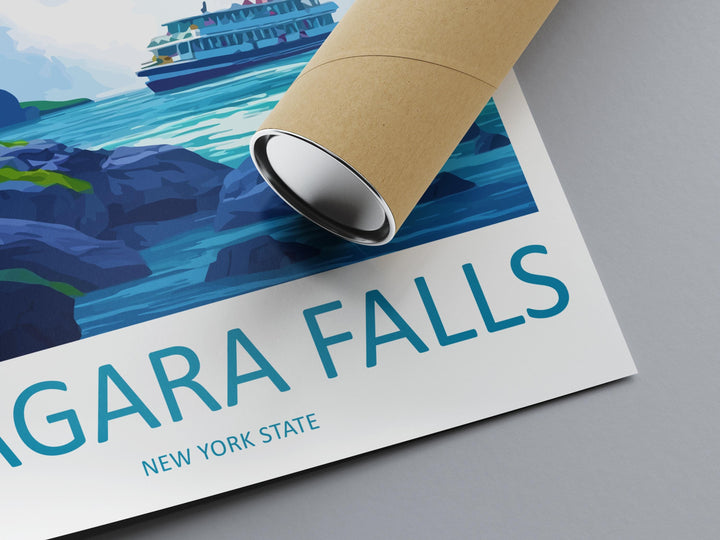Niagara Falls Cartoon Travel Poster USA Canada Wall Art Nature Print Waterfall Illustration Scenic Decor Niagara Souvenir Gift
