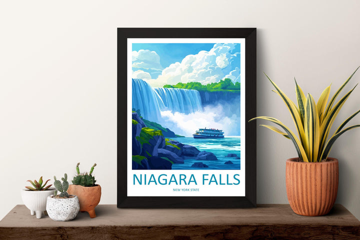 Niagara Falls Cartoon Travel Poster USA Canada Wall Art Nature Print Waterfall Illustration Scenic Decor Niagara Souvenir Gift
