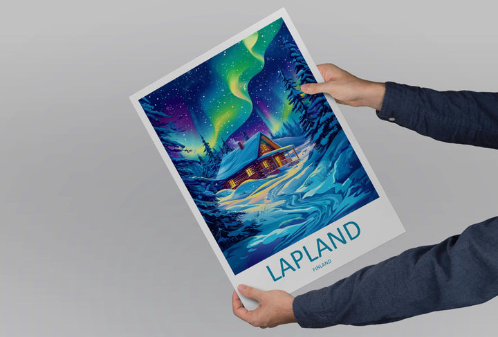 Lapland Cartoon Travel Poster Finland Wall Art Winter Print Arctic Illustration Snowy Decor Lapland Souvenir Gift